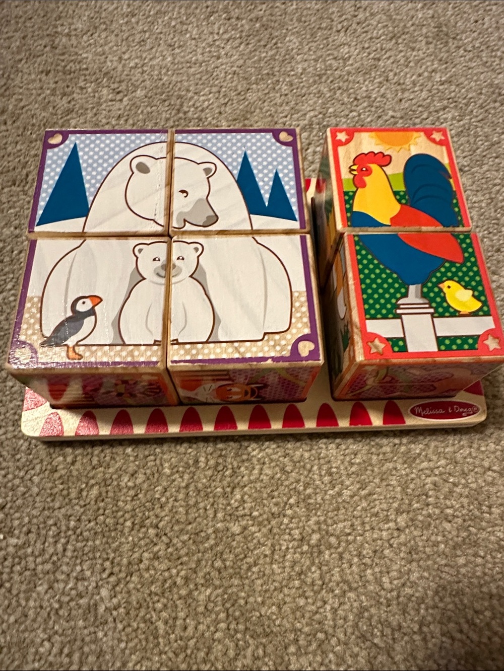 Melissa & Doug Wooden Animal Puzzle Blocks Set - Multicolor